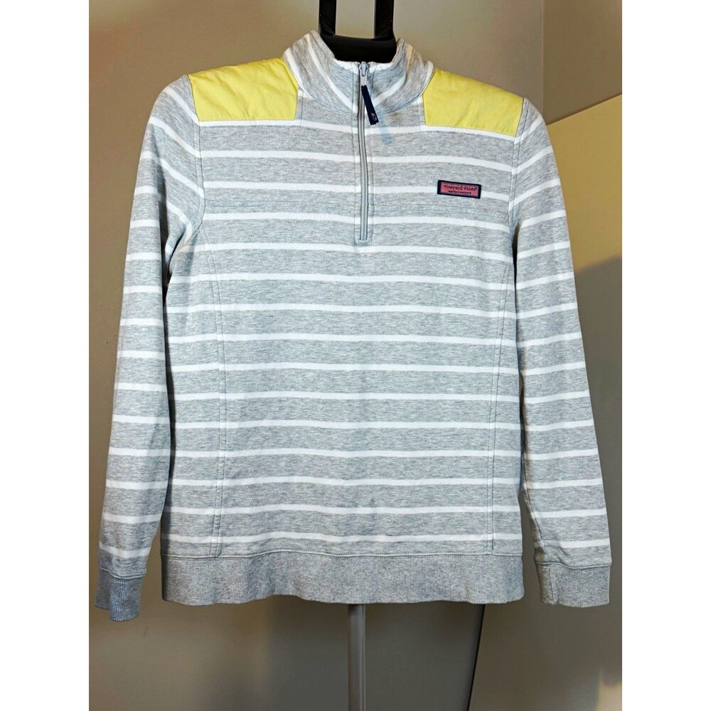Vineyard Vines Winen’s M 1/4 Zip Mock Neck Striped Pullover Sweatshirt Gray